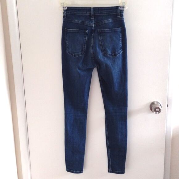 Free People Distressed Button Fly Sabrina Skinny Jeans 26 Denim High Rise - Picture 11 of 11